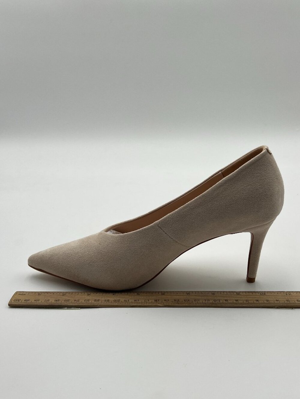 XYD Beige Suede High Heel Pumps Pointed Toe V Cut Slip On Dress Shoes